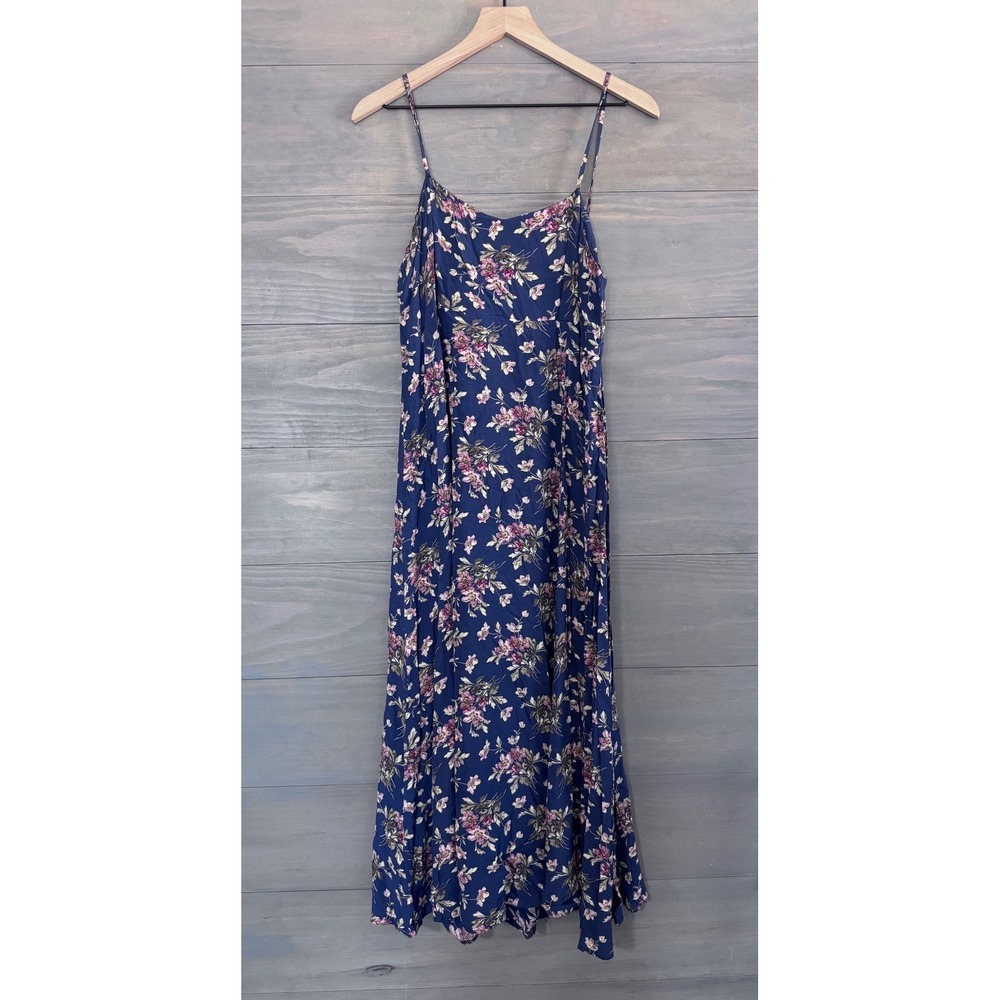 Vintage Laura Ashley Vintage Floral Midi Dress Blue Made in Great Britain 12